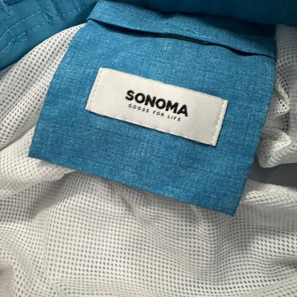 Sonoma Blue & White Men's Board Shorts Swim Trunks Size Small Striped Drawstring - Picture 6 of 7